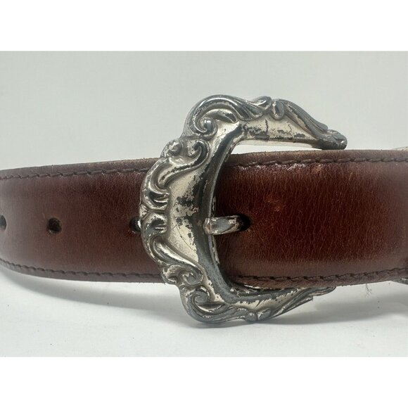 Fossil Brown Western Belt Leather w/ Silver Conchas & Buckle Small Boho - Picture 2 of 12